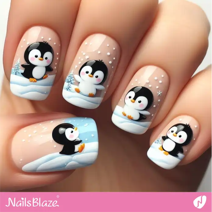 Penguins Sliding on a Snowy Day | Polar Wonders Nails - NB3159